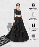 Black net thread embroidered lehenga set - intricate Indian bridal wear with choli and dupatta