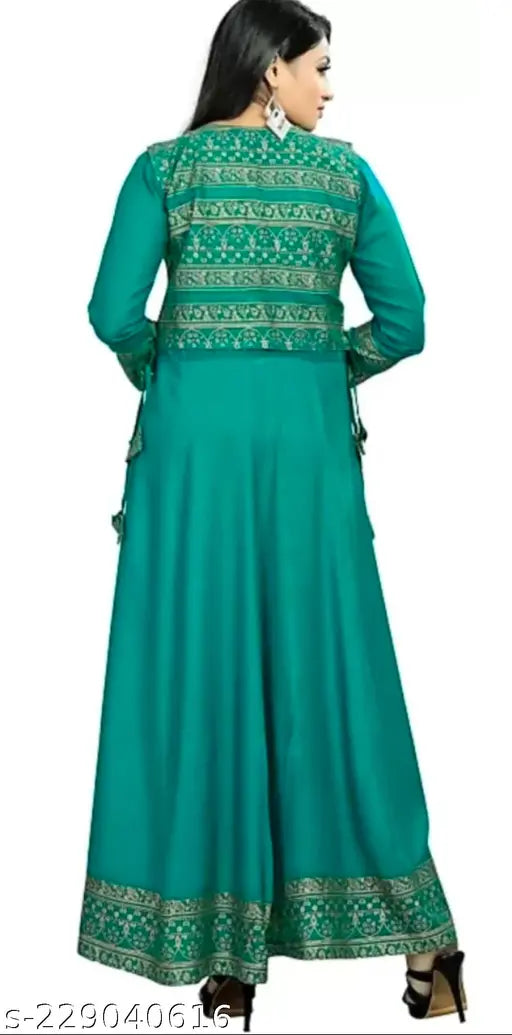 Rayon Anarkali kurti with koti, printed Indian fashion for women, three-quarter sleeves