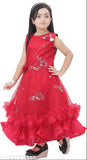 kids girls dress new model net fabric, stylish fit and flare design, below knee length, round neck, full sleeves - Indian kids fashion on display
