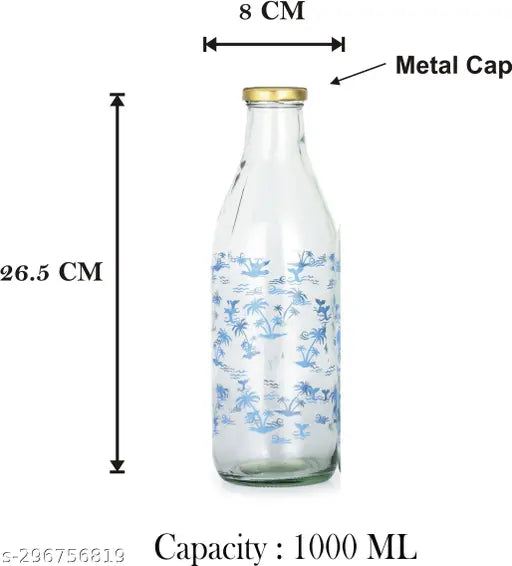 Blue Tree Glass Water/Milk Bottles (1000ML), pack of 8. Reusable, eco-friendly, and dishwasher safe for fridge use