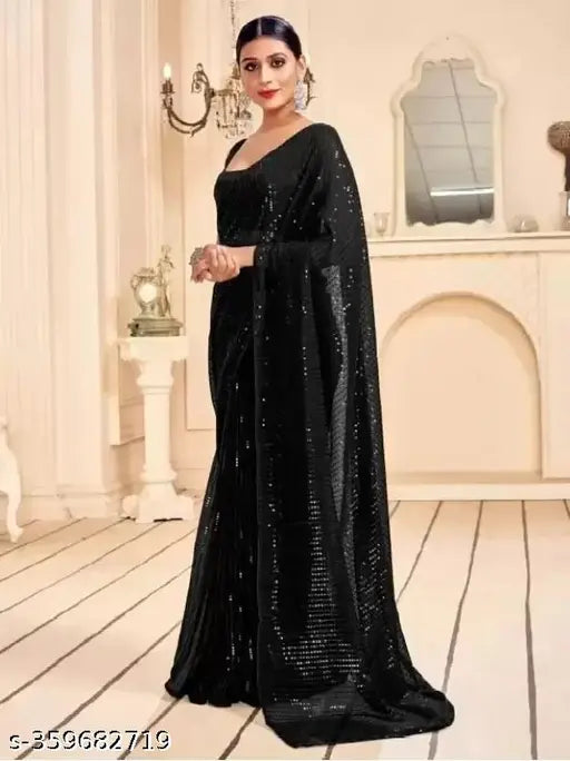 Georgette saree with embellished blouse, single piece in free size, India origin