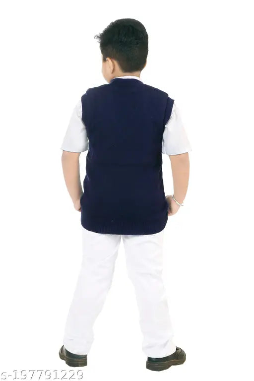 blue acrylic school sweater for boys, solid design, soft cotton & fleece blend, comfortable fit, various sizes (3-4 yrs to 11-12 yrs)