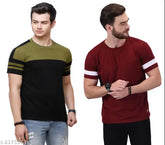 MultiColor cotton round neck t-shirt for men, colorblocked pattern, short sleeves, available sizes S-XXL