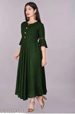 Dark Green Rayon flared Anarkali kurti - vibrant casual ethnic wear for women
