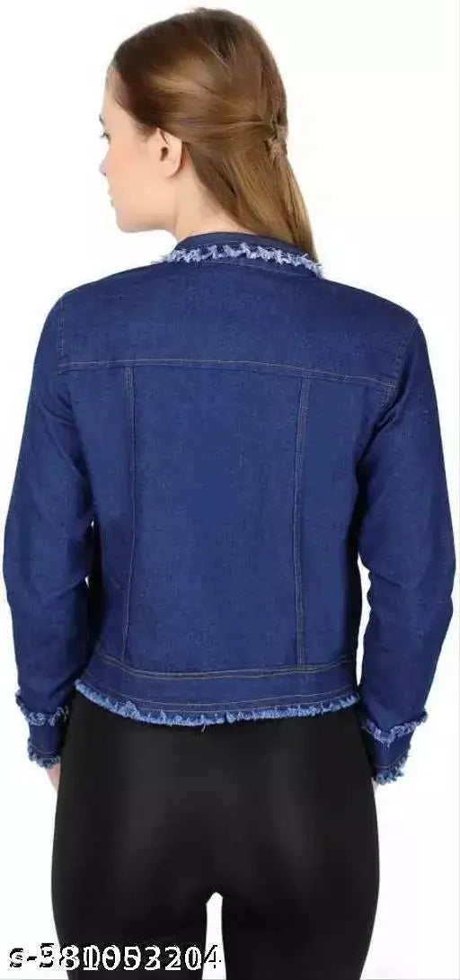 Blue Denim Jacket Women's Long Sleeve, Premium Dark Wash Denim, Size S & M