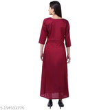 Maroon silk maxi gown with three-quarter sleeves, ideal for formal events