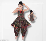 Designer printed mirror work cotton blend kurti with dhoti pants pack of 1, Indian partywear for baby girls aged 2-9 years