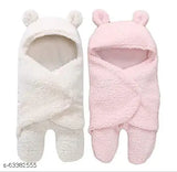 Fleece hooded baby swaddlers pack of 2, unisex sleeping bag baby care wrapper for newborns in solid prints, made by trusted BABYZONE brand from India