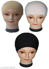 New Design Muslim Women Cotton Hijab Cap Combo (3pcs) - Solid pattern, comfortable & trendy head wrap for Islamic wear