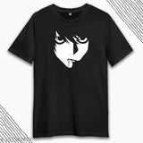 Black cotton round neck Death Note Anime T-shirt, graphic printed with cool character design, casual streetwear outfit for men
