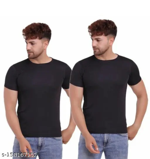 Black cotton-blend men's solid combo t-shirt (S, M, XL), half sleeves, round neck, Indian origin
