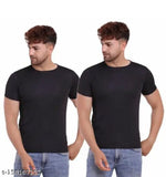 Black cotton-blend men's solid combo t-shirt (S, M, XL), half sleeves, round neck, Indian origin