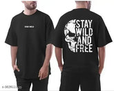 Black oversized cotton t-shirt with back print for men, size L (Chest 42in, Length 29in)