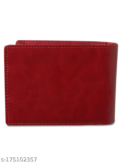 Red PU artificial leather men's wallet with 4 card slots, ideal for formal events or travel