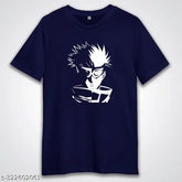Navy blue Jujutsu Kaisen Gojo Satoru printed T-shirt for men and women, ethically sourced cotton, eco-friendly processes, machine washable, available in sizes S-XXXL