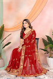 Purple embroidered silk saree with lightweight blouse, Georgette fabric, ideal for party wear