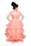Peach net frock for girls, solid pattern, three-quarter sleeves, size 3-4 years, India origin