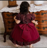 Embellished net and velvet maroon western wear for kids (2-3 yrs - 8-9 yrs), India origin