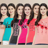 Cotton typography printed women's t-shirts pack of 6, vibrant trendy designs for XS to XXL sizes, Indian origin