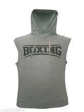 Sleeveless cotton boxing hoodies for men, printed net design - M size from India