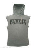 Sleeveless cotton boxing hoodies for men, printed net design - M size from India