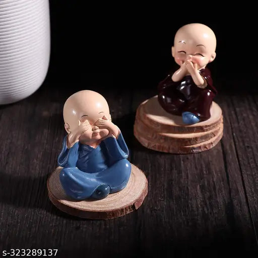 Handcrafted multicolor Buddha statues (4 pcs, 12 cm), polyresin decorative showpiece for home or office space