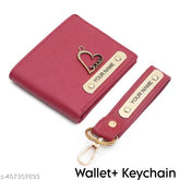 Solid faux leather men's name wallet keychain combo with 5 compartments, free size (L:22cm, W:12cm), customizable. Made in India