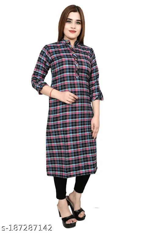 Woolen checked Garam kurti for women and girls, suitable for winter season with matching stockings