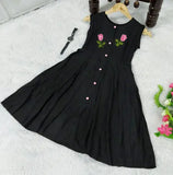 Black rayon frock, embroidered net, girls party dress from India (9-10 years, 30in bust, 34in length)