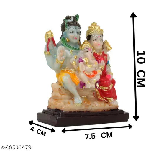 Multicolor resin Shiva Parvati Ganesh idol sculpture, Hindu home decor (10cm x 10cm x 10cm)