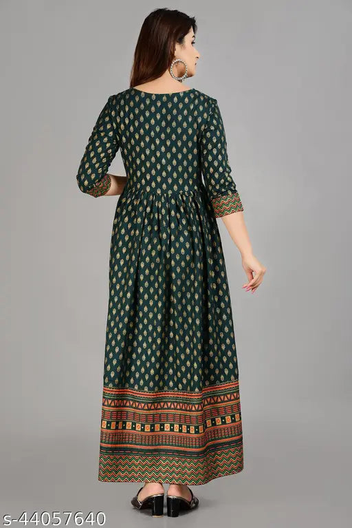 Lovelight green rayon boat neck kurti with self-design foil print, three-quarter sleeves, M size (50 in), suitable for any occasion, Indian fashion