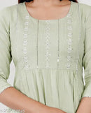 Viscose rayon embroidered kurta, solid combo in traditional Indian style. Three-quarter sleeves, perfect for S, M, L, XXL