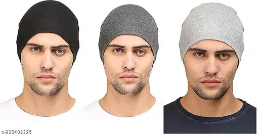 Cotton slouchy beanie-skull cap, solid color, versatile for all seasons by AK ANOLIHK