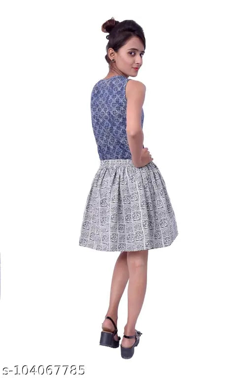 Black and white printed cotton women's skirt by JAGDAMBA, comfortable and stylish for regular wear