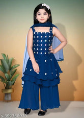 Blue embellished chiffon sharara set for girls (9-12 months - 3-4 years), Indian ethnic top & palazzo