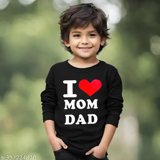 Polycotton printed net long sleeves, 'I Love Mom Dad' children's shirt for 5-6 years