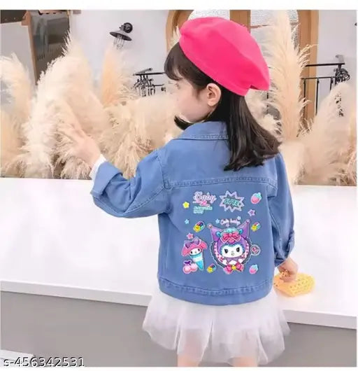 Blue denim printed jacket for kids, 24Girls cutebaby, long sleeves, sizes 3-4yrs - 6-7yrs, Indian origin