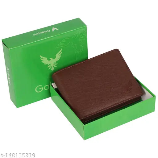 Brown textured artificial leather men's bifold wallet with 5 card slots, showcasing fashionable style and quality craftsmanship