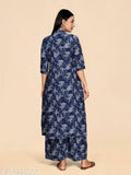 Stylish designer viscose printed kurta set with palazzos, three-quarter sleeves, Indian embroidery