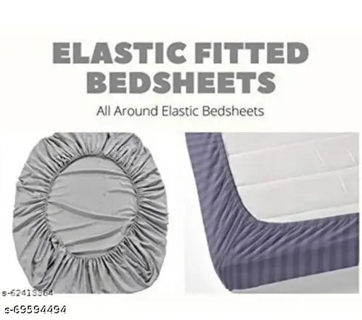 Glace cotton, superfine fitted double bed sheet. Solid pattern, includes 2 pillow covers. Ideal for AC rooms and adults