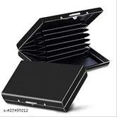 Black steel aluminum men's card holder, 6 card slots. Stylish, slim, durable for travel and daily use. ULTRA SLIM AND PORTABLE with maximum capacity for 7 cards or 6 cards + 3 folded bills. Securely fits essential cards in style, origin: India