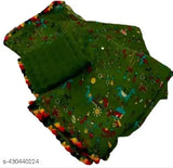 Georgette Kalamkari animal print saree, vibrant samosa lace design, Indian handloom fashion