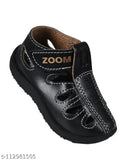 Leather and PVC black outdoor sandals for babies (6 mo - 5 yrs), made in India with closed toe design