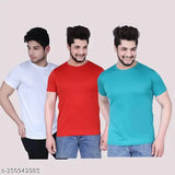 Men's regular fit cotton blend half sleeve t-shirts (M/L/XL), solid color pack of 3 from India