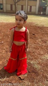 Polycotton kids sharara and crop top set with frilled duppatta, Indian traditional wear for toddlers