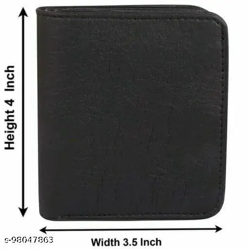 Trendy black PU leather mens wallet, solid pattern, 2 compartments, free size (11x9cm)