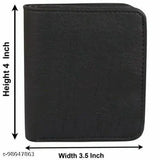 Trendy black PU leather mens wallet, solid pattern, 2 compartments, free size (11x9cm)