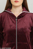 Women's wine-colored cotton blend track suit with long sleeves on hanger