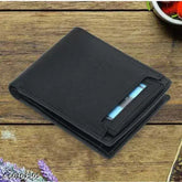 Black faux leather men's wallet, 6 card slots, sleek design for everyday use - Perfect gift for men