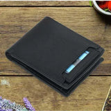 Black faux leather men's wallet, 6 card slots, sleek design for everyday use - Perfect gift for men